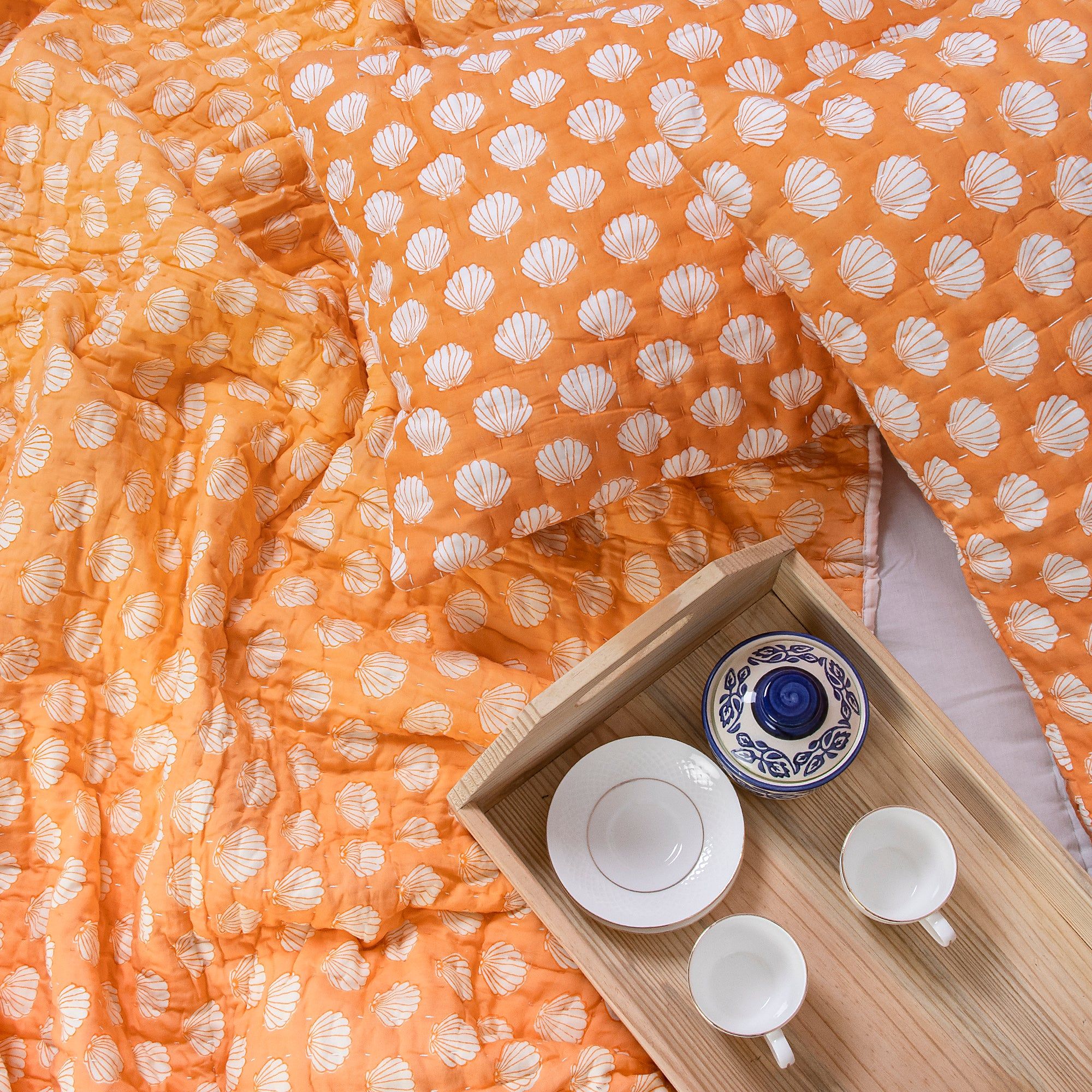 White Sea Cell Hand Block Printed Best Kantha Quilts